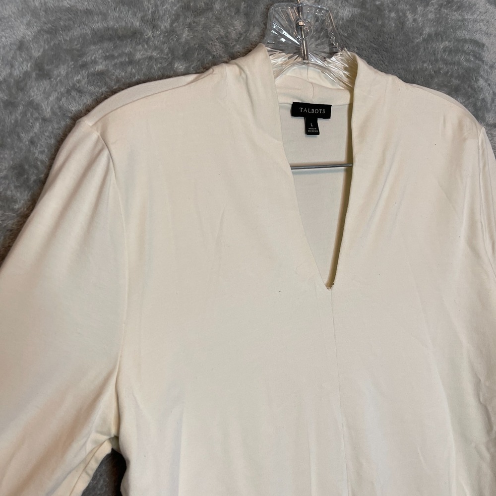 Talbots Women VNeck Long Sleeve Blouse L Cream Elevated Old Money Sophisticated
